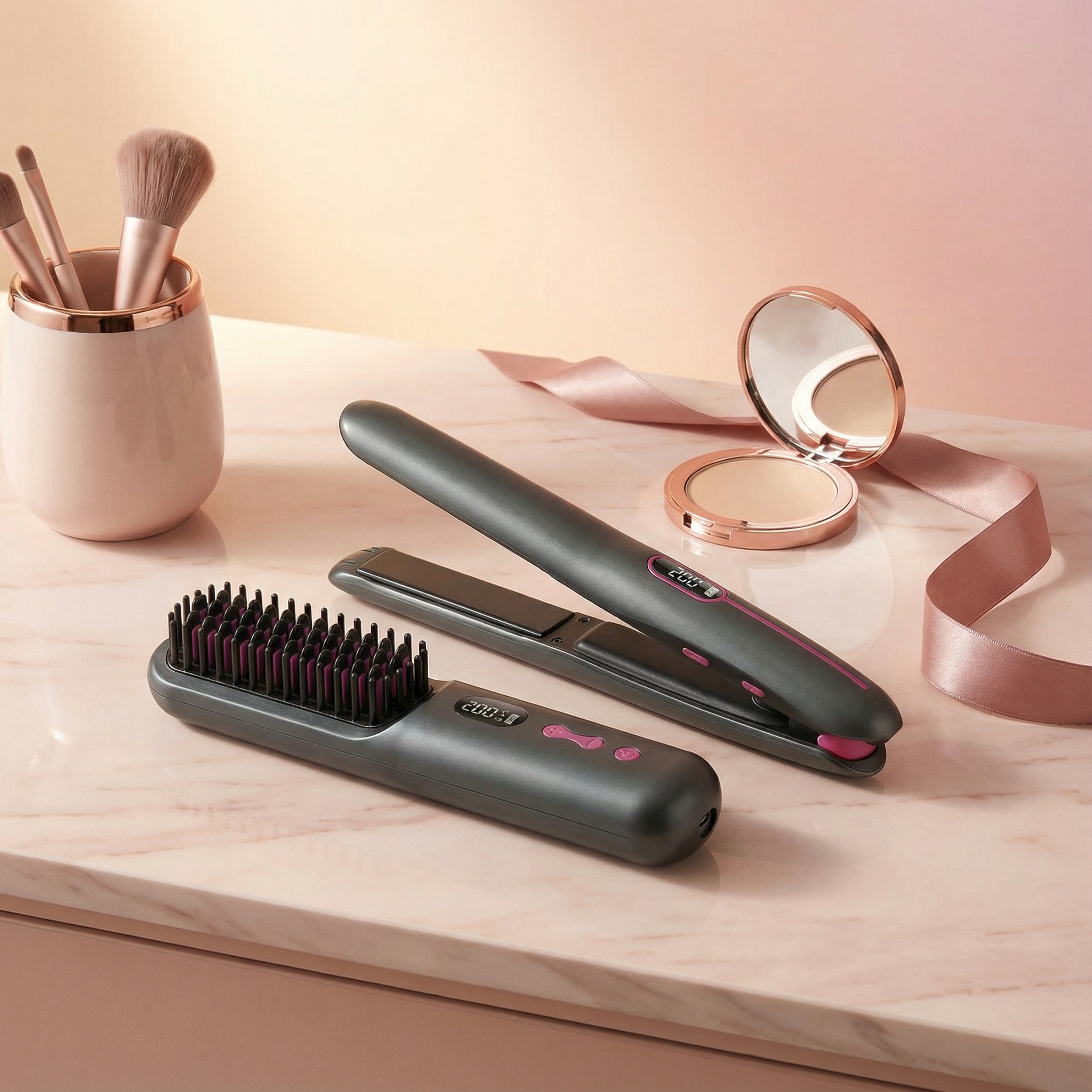 Pack duo ionique - Mini brosse chauffante + mini lisseur